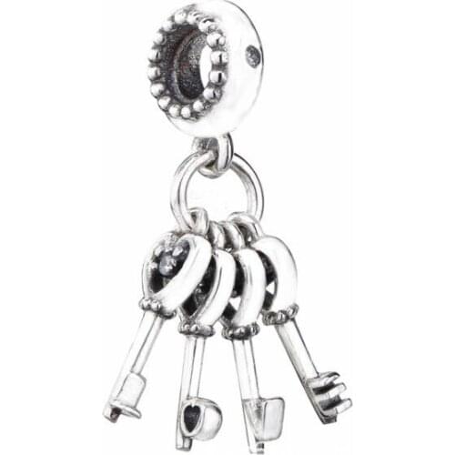 Genuine 925 Sterling Silver Charm Vintage Love Heart Key With Love Letter Bead Fit Pan Bracelet & Necklace Diy Jewelry