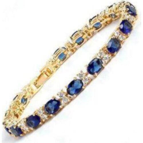 Fine Blue Stone Sapphire 18K gold on silver Bracelet 7.5"