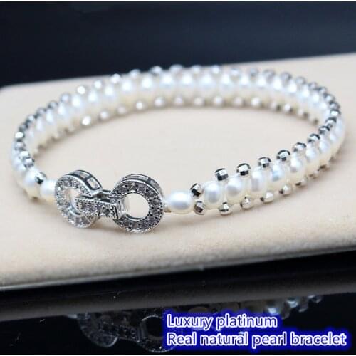 Luxury sterling silver zircon Sterling silver real Natural pearl Preparation of bracelet bracelets for women Free shipping
