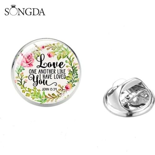Bible Verse Floral Pattern Brooch Love One Another Like I Have Loved You John 13:34 Scripture Quote Badges Christian Gift