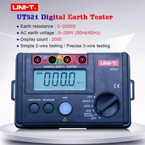 UNI-T UT521 LCD High Precision Digital Earth Resistance Tester Digital Display 0-200V 0-2000 ohm Ground Earth Resistance