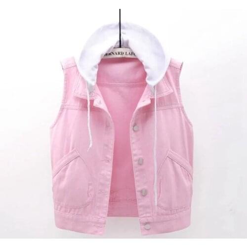 Colors Denim Vest Coats Woman Sleeveless Waistcoat Short Slim Jeans Jackets Wild Slim Embroidery Waistcoat Vest Pink/White Coat