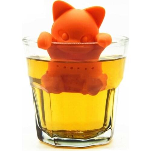 Teapot Accessories Loose Tea Leaf Herbal Tool Silicone Teabags Tea Filter Reusable Orange Tea Infuser Cat Shaped 6.5*5.5cm