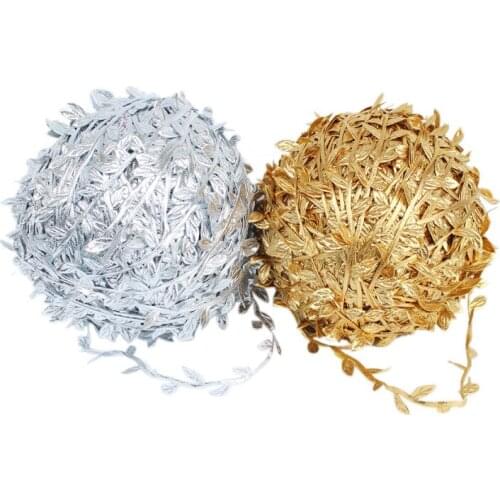 200Meters/Roll Gold Silver Artificial Rattan Leaves Hand DIY Cloth Flower Wedding Party Christmas Garland Decorative Accessories