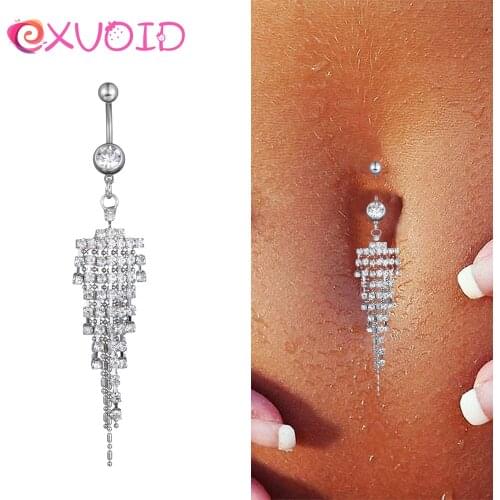 EXVOID Dangle Navel Belly Button Ring Bar Sex Toys for Couples Sexy Piercing Rings Body Jewelry Crystal Tassel Stylish Plated