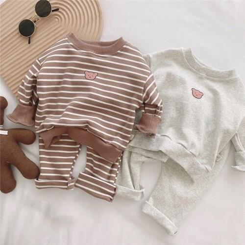 Spring 2021 kids clothing set bear print long sleeve hoodies and casual trousers 2 pcs suit children outfits