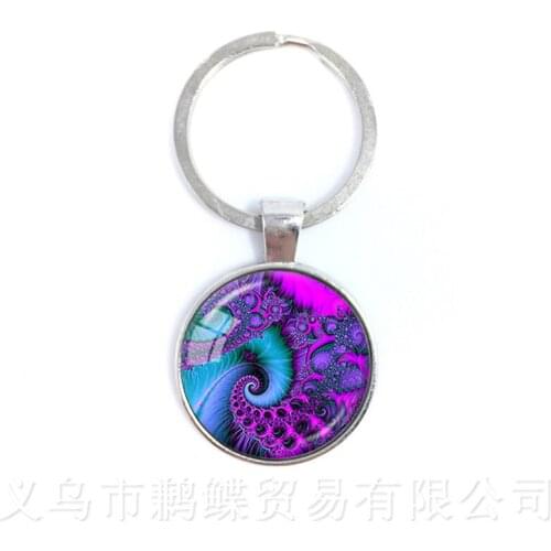 Beautiful Peacock Feathers Keychains Mandala Glass Cabochon Buddhism Pendant For Men Women Children Creative Gift Keyring