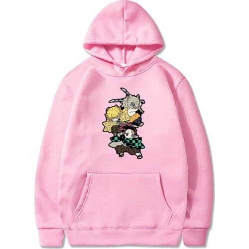 Hot Sale Anime Demon Slayer Cartoon Costume Tanjiro Zenitsu Nezuko Inosuke Harajuku Pullover Hoodies High Quality Clothes