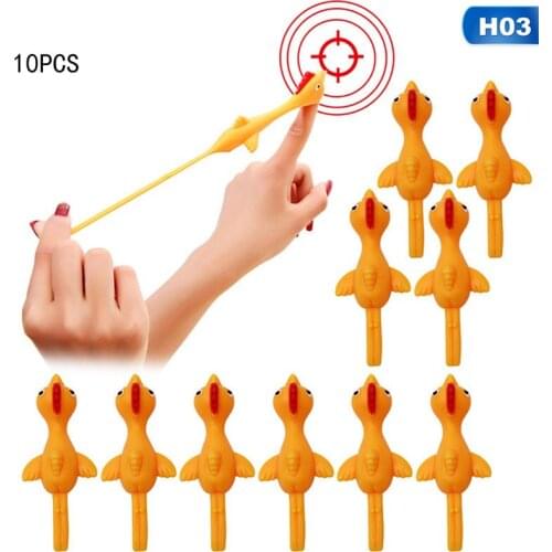 10pcs Catapult Turkey Funny Toy Set Chick Soft Rubber Launch Slingshot Yellow Chicken New Strange Toy Student Gift Decompression