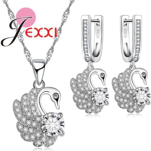 Bridal Wedding Jewelry Sets For Women AAA Austrian Crystal 925 Sterling Silver Cubic Zirconia Pendant Necklace Earrings