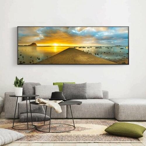 Wall Art HD Prints Poster 1 Piece Sunset Glow Wood Bridge Sea Landscape Pictures Living Room Home Decor Canvas Paintings