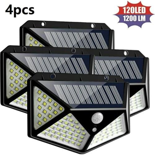 120 LED Solar Powered PIR Motion Sensor Wall Light IP65 for Garden Decoration Outdoor Garden Lamp 3 Modes - 4pcs