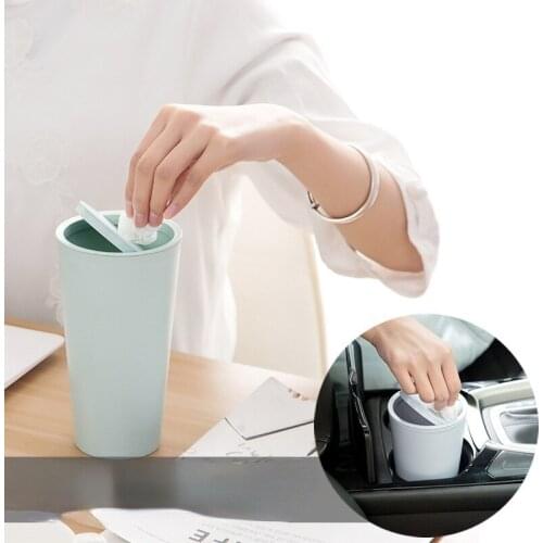 Desktop plastic rocker cover car storage bin storage round bucket car trash can paper towel tube