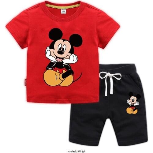 Disney Baby Boy Clothing Cotton T-shirt Pants Girls Clothing Set Mickey Mouse Sports Suits Childrens Clothes Kids Outfits