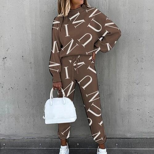 Outfit Letters Print Long Sleeve Top Spring Women Blouse Pants Tracksuit for Sports