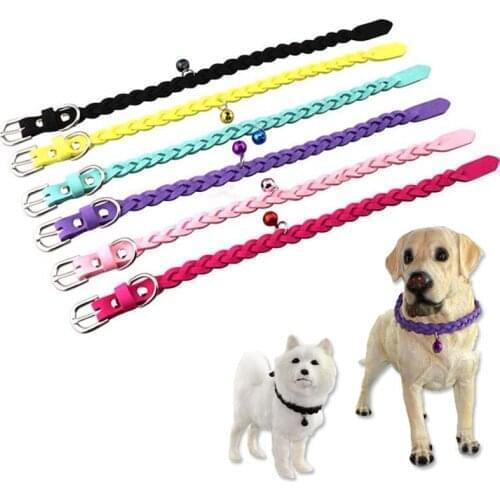 1PC Small Dog Necklace Cat Velvet Collar Puppy Hand-woven Bells Leash Solid Color Personalized Pet Supplies