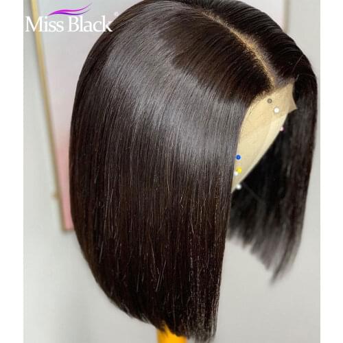 4x4 Lace Closure Short Bob Human Hair Wigs Pre-Plucked Brazilian Straight Wigs Swiss Lace 150% Density Remy For Black Women