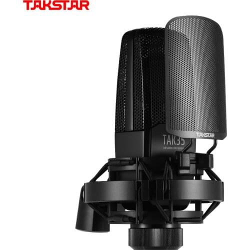 TAKSTAR TAK35 Professional Microphone Condenser Cardioid Mic Metal Windscreen Shock Mount for Network Karaoke Live Recording