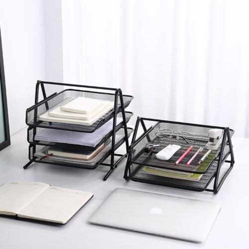 Metal Mesh 2 Tier Document Letter Tray Desk Organizer File Holder Magazine Organizer Office Supplies