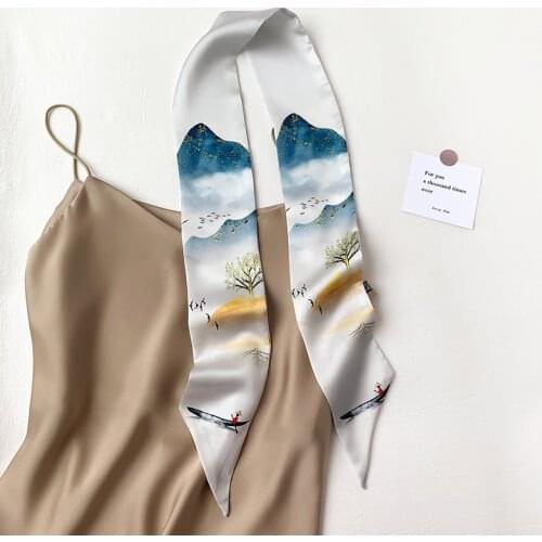 Retro Chinese Style Hair Scarf Lady Elegant Printed Silk Scarves Hair Band Retro Simple Lady Hair Ribbons Scarf Hair Accessories