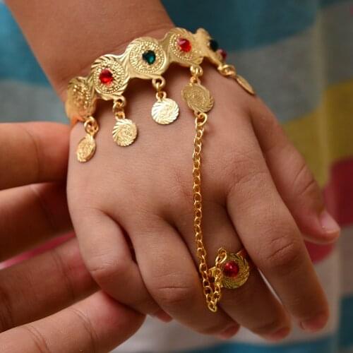 Colorful Stone Coin Bangle Ring Baby/Child,Middle Eastern Jewelry Muslim Islamic Charm Bracelets,Wholesale Coins Money Sign