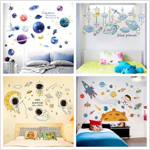 [SHIJUEHEZI] Outer Space Wall Stickers DIY Rockets Planets Wall Decals for Kids Rooms Baby Bedroom Nursery Home Decoration