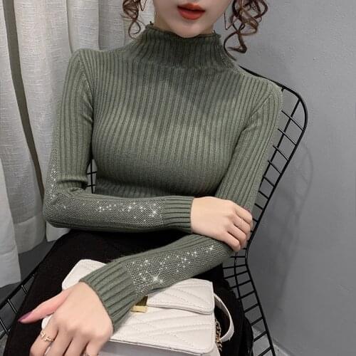 Half Turtleneck Sweater Women Winter Bottoming Clothes Knitted Pullover Shirt Hollow Out Long Sleeve Tops Ladies Casual Jumper