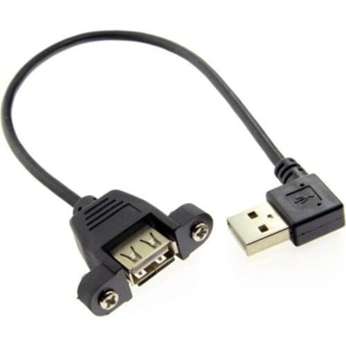 90 Degree Right Angled USB 2.0 A Male Connector to Female Extension Cable With Panel Mount Hole 30cm