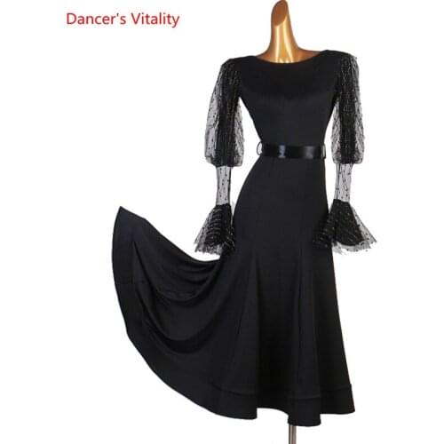 Waltz Dance Custome Female Temperament Flash Yarn Dress Ballroom Dancewear Professional Performance Big Swing Skirt To Send Belt