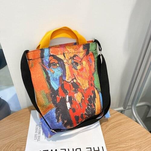 2021 New Womens Underarm Bag Vintage Art Painting Printing Shopper Tote Bag Summer Canvas Handbag Shoulder Bag For Women