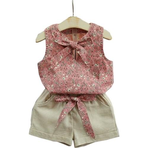 2 3 4 5 6 7 8 Year Girls Clothes Summer Style 2020 New Casual Children Clothing Set Flower Sleeveless Tops Shorts Kids Suits