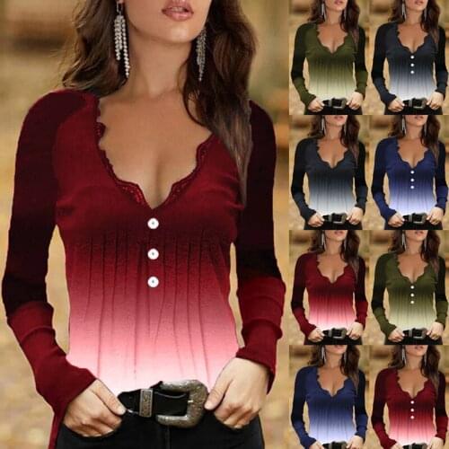 Summer T Shirt Women 2021 gradients bud silk v-neck long-sleeve female T-shirt Female Tee Tshirts dropshipping ZC256