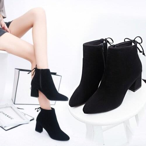 Womens Boots New Style Short Boots Female Pointed Thick Heel High Heel Large Size Womens Boots Frosted Martin Boots Womans