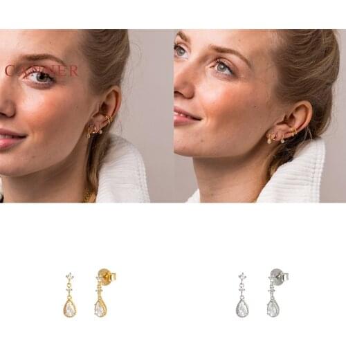 CANNER Stud Zircon water droplets 925 Sterling Silver Earrings Jewelry Earrings For Women Brincos Korean Aretes De Mujer