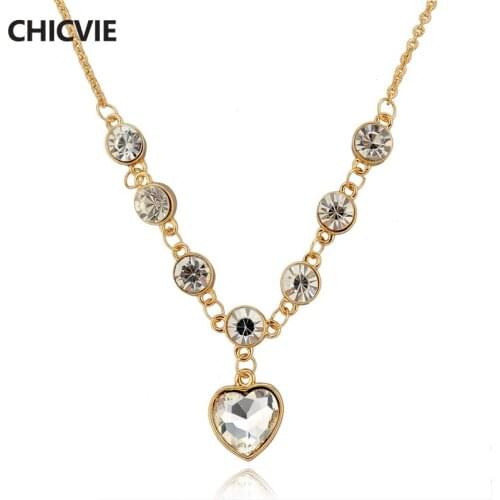 CHICVIE Gold Bead Heart Necklace For Women Long Crystal Statement Vintage Accessories Ethnic Jewelry Necklaces Femme SNE140453