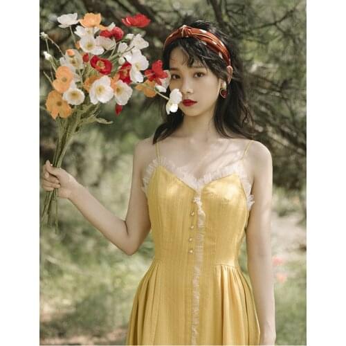 Temperament Sleeveless Fairy Suspender Dress Women Summer 2021 V-neck Sexy Ruffled Mesh Stitching Mid-length Vintage Sweet Dress