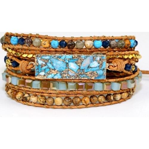Gold Line Pine Stone Hand Woven Multi-layer Leather Bracelet Retro Lovers Bracelet Luxury Ladies Bracelet Party Bracelet Luxury