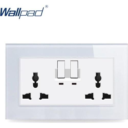 146 Double Universal Switched Socket Wallpad Luxury Crystal Glass Panel 110V-250V 146*86mm 2 Universal Switched Socket with LED