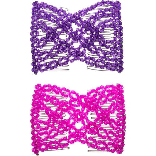 Lovef 2Pcs Fashion Magic Beaded Elasticity Double Hair Comb Clip Stretchy Women Hair Accessories EZ Hair Combs