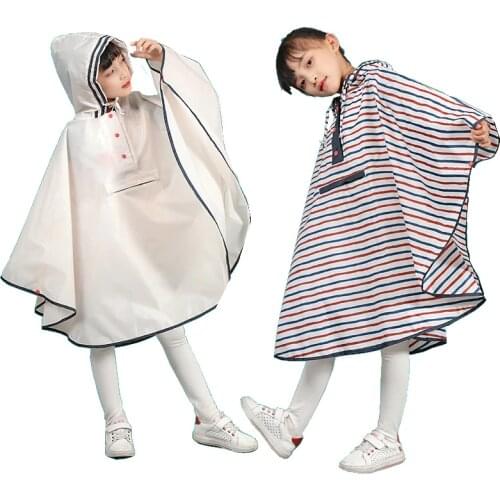 2020 Hot Sale Children Raincoat Polyester Cute Baby Solid Outdoor Rain Coat Waterproof Jumpsuits Poncho Big Hat Student Rainwear