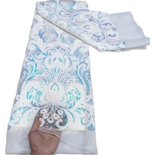 2021 White African Lace Fabric Sequins High Quality African Tulle Lace Fabrics Sewing Machine French Lace Fabric For Dress