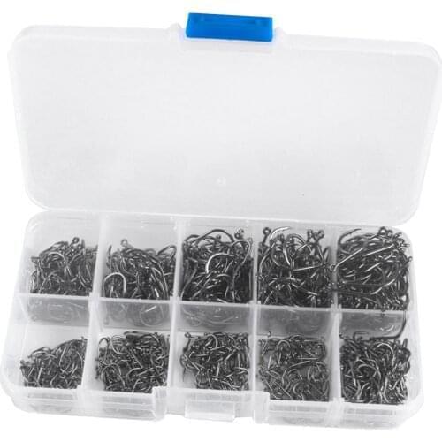 300x Carbon Steel Fishing Lure Hook Jig Sharpened Fishhook Tackle With Box