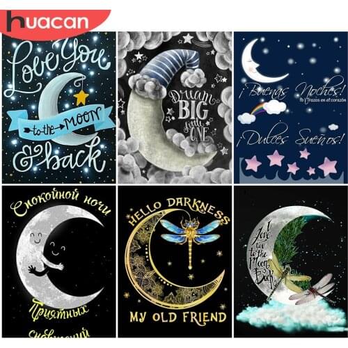 HUACAN Diamond Painting New Landscape Rhinestones 5D DIY Diamond Embroidery Cross Stitch Moon Text Mosaic Home Decor