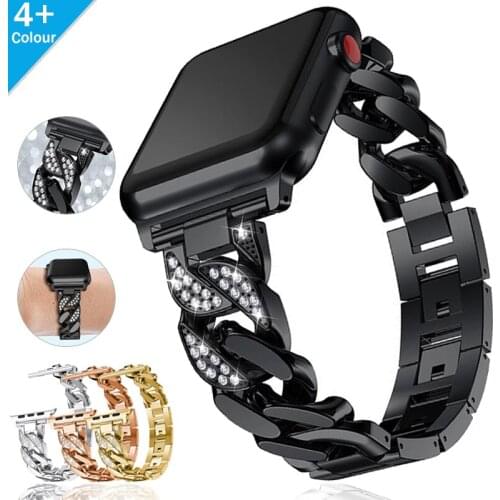 Diamond Stainless Steel Metal Strap for Apple Watch 6 5 4 3 SE Luxury Watchband 44/40/42/38MM Women Band for IWatch Accessories