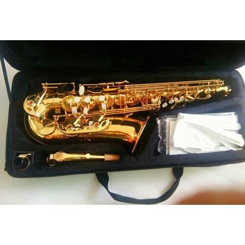 Alto saxophone Wholesale-Hot SALE Alto Eb Golden Sax Flat musical instruments professional saxophone Mouthpiece and case