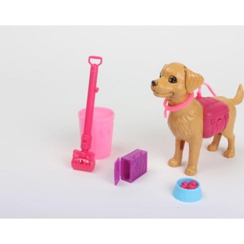 Free Shipping Plastic Dog Pet Sets Dog Food Bones Outside 1:6 Dollhouse Accessories Puppet Toy For Barbie Doll