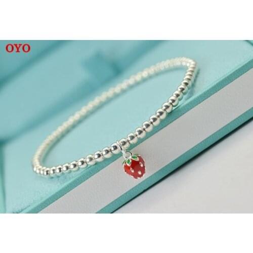100% 999 sterling silver small strawberry silver beads parent-child bracelet baby round beads superfine bracelet
