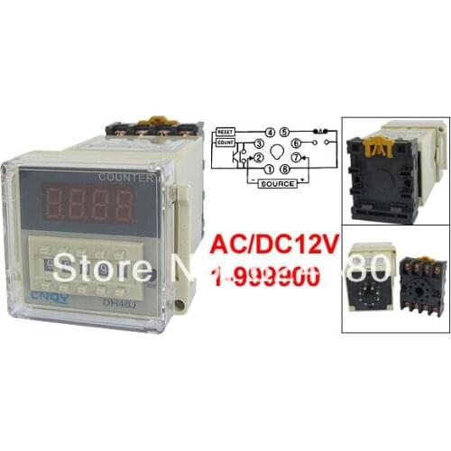 DH48JA AC DC 12V 50/60Hz 1-999900 Count Up Digital Programmable Counter Relay Panel Mount w 8 Round Pin Socket Base