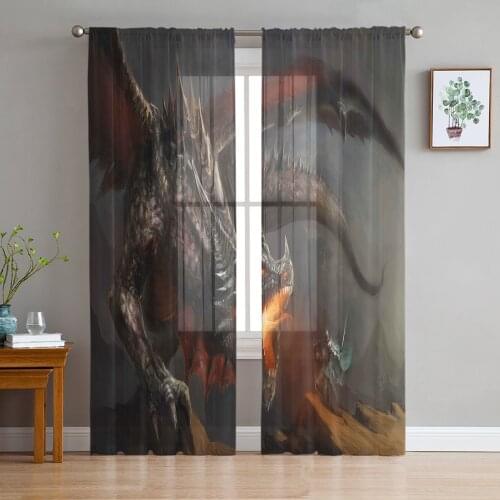 Dragon Warriors Medieval Art Deco Painting Sheer Curtains for Living Room Modern Bedroom Voile Tulle Curtain Window Drapes