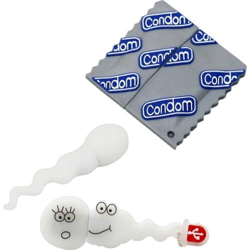 White Sperm Tadpole USB Flash 2.0 Memory Drive Stick Condom Pen Drive Thumb Stick USB Flash Drives 4GB 8GB 16GB 32GB 64GB 256GB